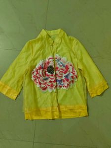 Yellow Embroidered Mandarin Collar Blouse