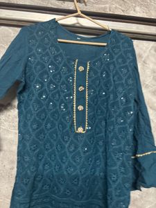 Teal Embroidered Kurta