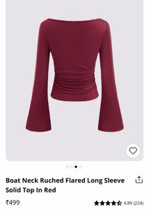 Boat Neck Ruched Flared Long Sleeve Top