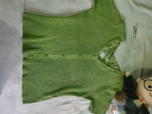 Green Ribbed Button-Up Top