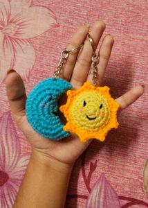 Crocheted Sun &amp; Moon Keychain Set ☀️🌙