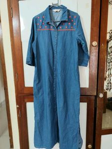Denim Midi Dress with Embroidery
