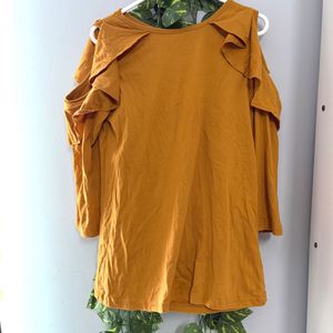 Mustard Cold Shoulder Ruffle top
