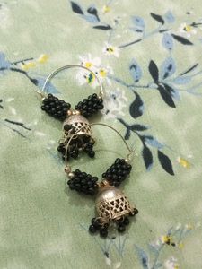 Bohemian Black Jhumka Hoop Earrings