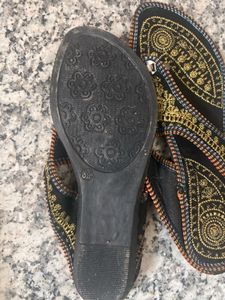 Embroidered Black Flip-Flop Sandals