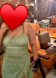 Sage Green Floral Slit Dress+ Earrings free