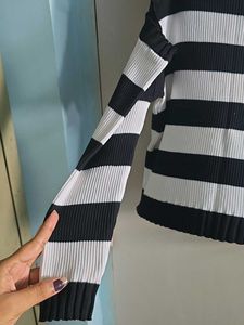 Striped Cold Shoulder Sweater Top