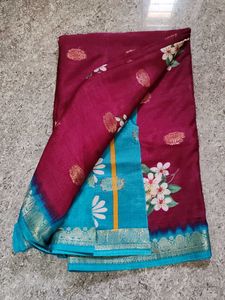 Beautiful Maroon Floral RAjkot silk Saree
