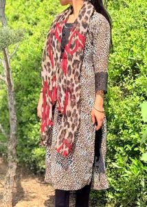 Leopard Print Kurta with Black Lace
