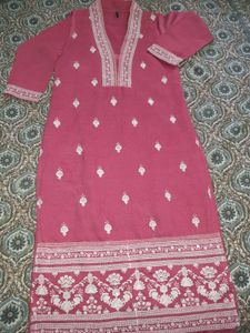 Pink Embroidered Kurti Set