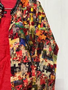 Vibrant Red Ethnic Gown with Embellished Jacket