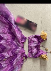 Purple Chevron Tiered Lehenga Choli Set without du