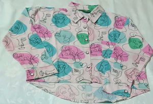 Abstract Face Print Button-Up Shirt