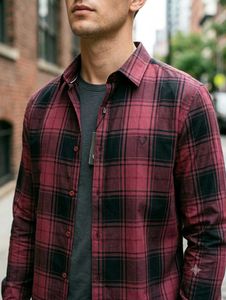 Men's Plaid Long-Sleeve Shirt stitched