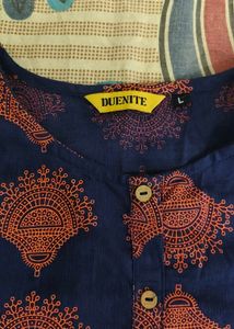 Blue Kurta with Red Motif Print