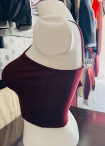 Burgundy Ribbed Halter Crop Top