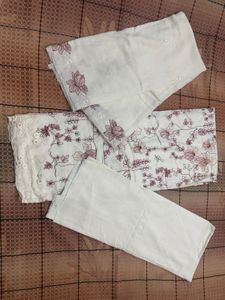 Elegant White Floral Pakistani Suit dress piece
