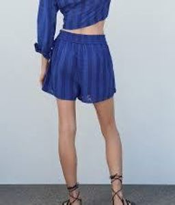 Vibrant Blue Schiffli Shorts- Mango