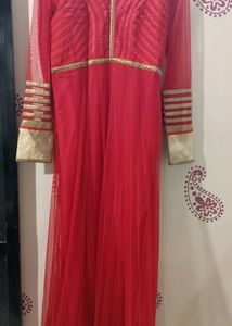 Red Colour Net Beautiful Dress , Long Gown With Du