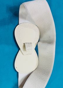 White Elastic Belt with Decorative Buckle