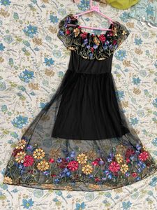 Elegant Black Embroidered Off-Shoulder Gown