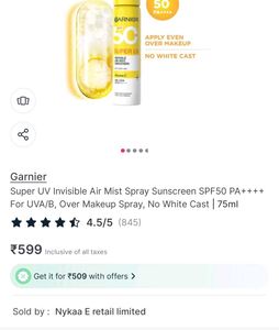 Garnier SPF 50 Invisible Sunscreen Mist