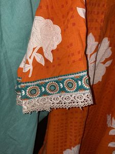 Bright Orange Floral Kurta Set