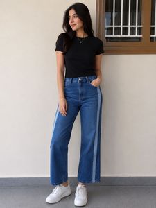 Blue Jeans with Side Stripe Detail