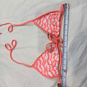 🪔 Coral &amp; Grey Chevron Bikini Top