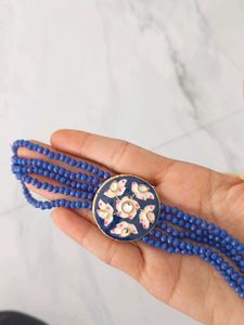 Blue Beaded Choker with Enamel Earrings