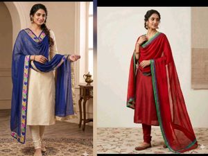 Blue and Red Dupattas with Embellishments