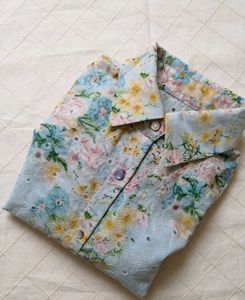 Light Blue Floral Print Button-Up Shirt