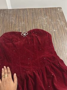 Sparkly Red Velvet Strapless Dress