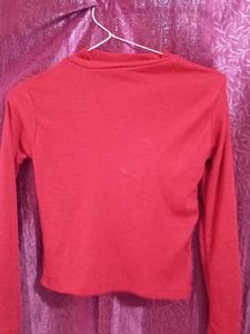 Red Mock Neck Long Sleeve Top