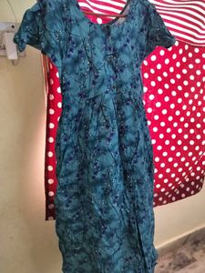 Blue Printed Feeding Kurta Dress