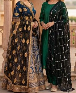 Sparkling Black Dupatta with Sequins 2psc
