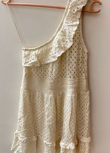 Boho Cream Lace One-Shoulder Mini Dress