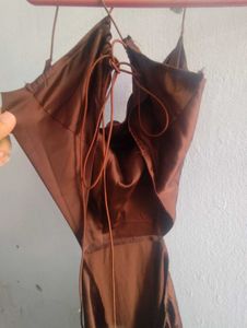 Satin Brown cowl backless Slip Dress