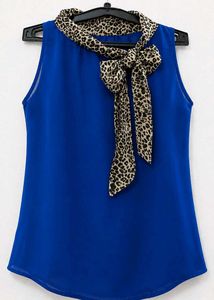 Stylish Blue Sleeveless Top with Scarf Detail