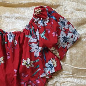 Red Floral Off-Shoulder Crop Top