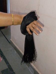 Black Net Dupatta with Fringes