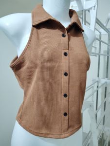 Size S-Brown Halter Top with Buttons