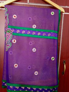 Elegant Purple yellow Embroidered Saree