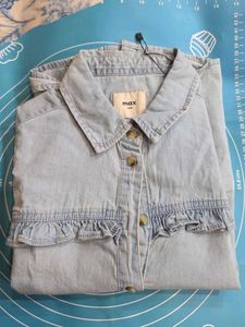Light Wash Denim Ruffle Shirt