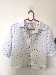 White Crop Top with Black Print