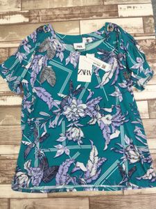 Zara Teal Floral Print Top - XXL