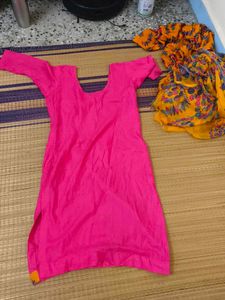 Vibrant Pink Orange Printed salwar Set wit dupata