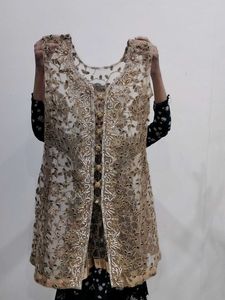 Elegant Beige gown with heavy jacket and dupattaDr