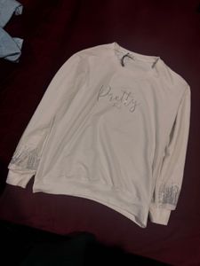 White Sequin Sleeve Sweatshirt