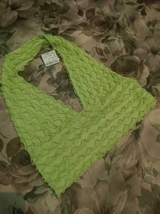 Lime Green Ruffle Halter Crop Top | Textured Y2K